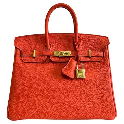 HERMES Togo Birkin 25 Orange Poppy.